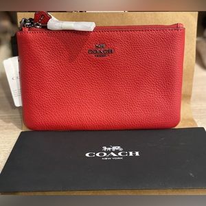 Coach Polished Pebble Leather Wristlet Red NWT